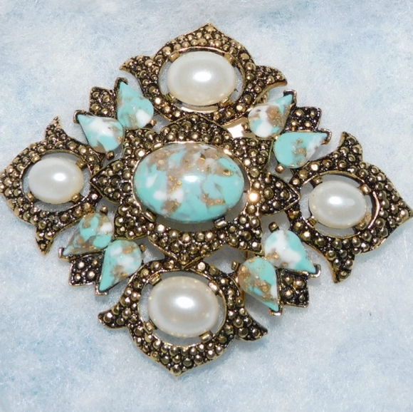 saramon Jewelry - Brooch pin blue white gold - 76